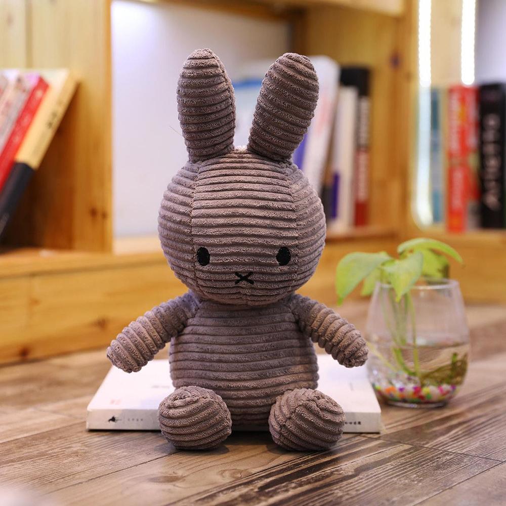 Kawaii Miffy Corduroy Striped Plush Doll Cute Miffy Peripheral Plush Doll Sitting Posture Home Decoration Fun Toy Girl Gift