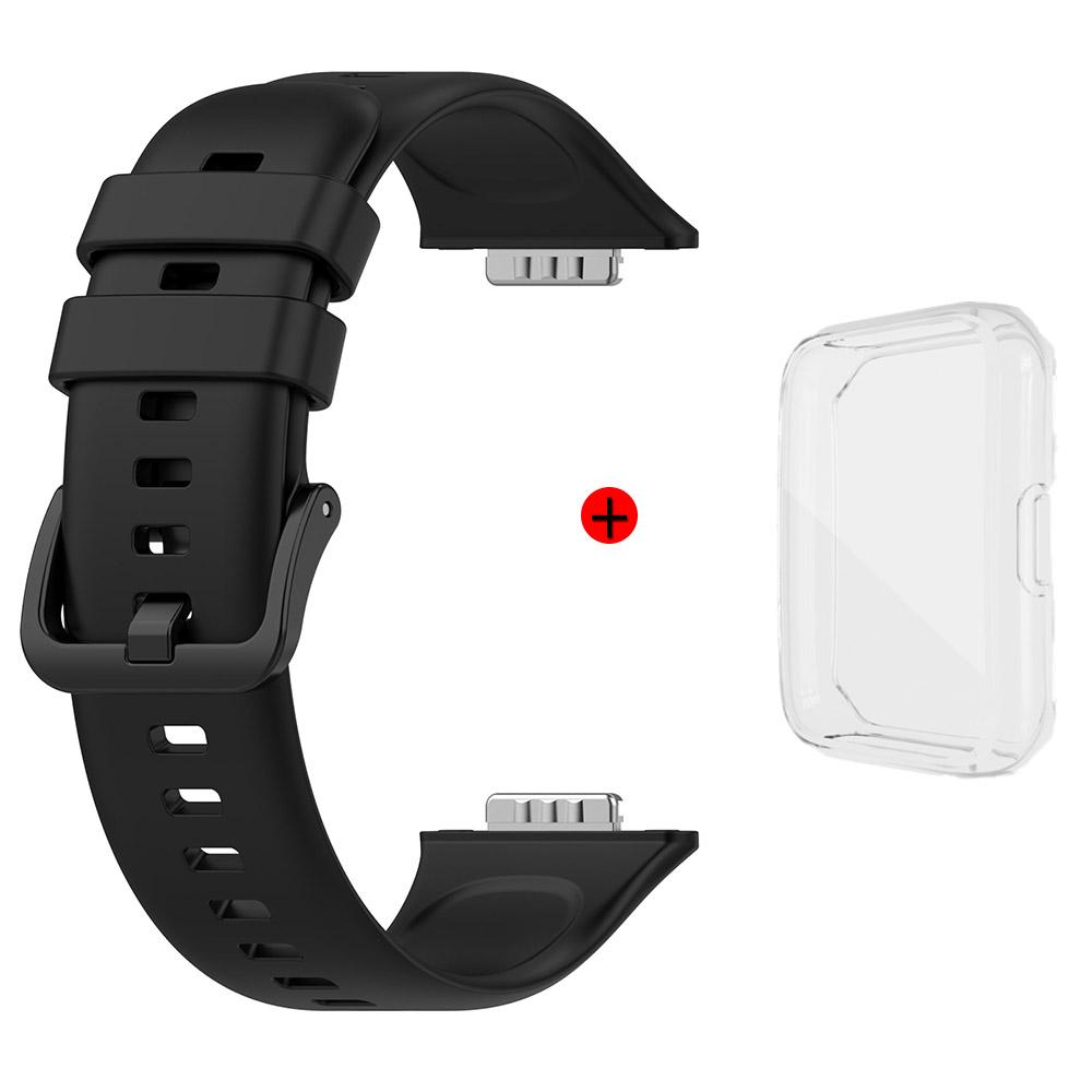 For Huawei Watch Fit 2 Silicone Strap+Case Watchband With Same Color Buckle Wristband and Transparent Watch Shell