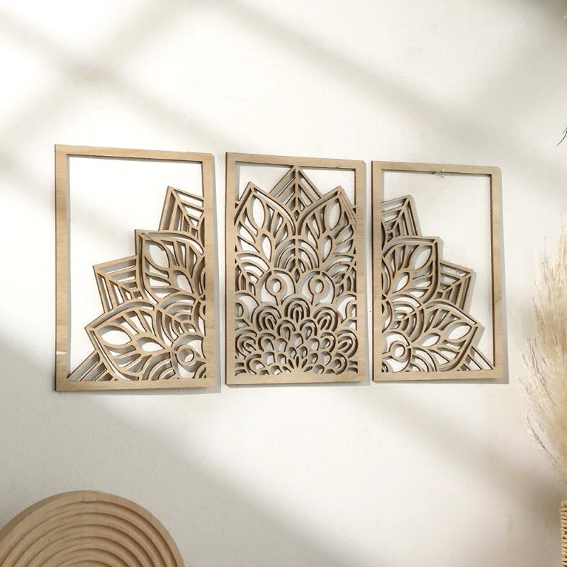 Minimalistischer Hänge-Wandschmuck aus Holz mit Blattausschnitt - Lasergeschnitzte Naturholzkunst für Wohnzimmer, Schlafzimmer und Esszimmerdekoration