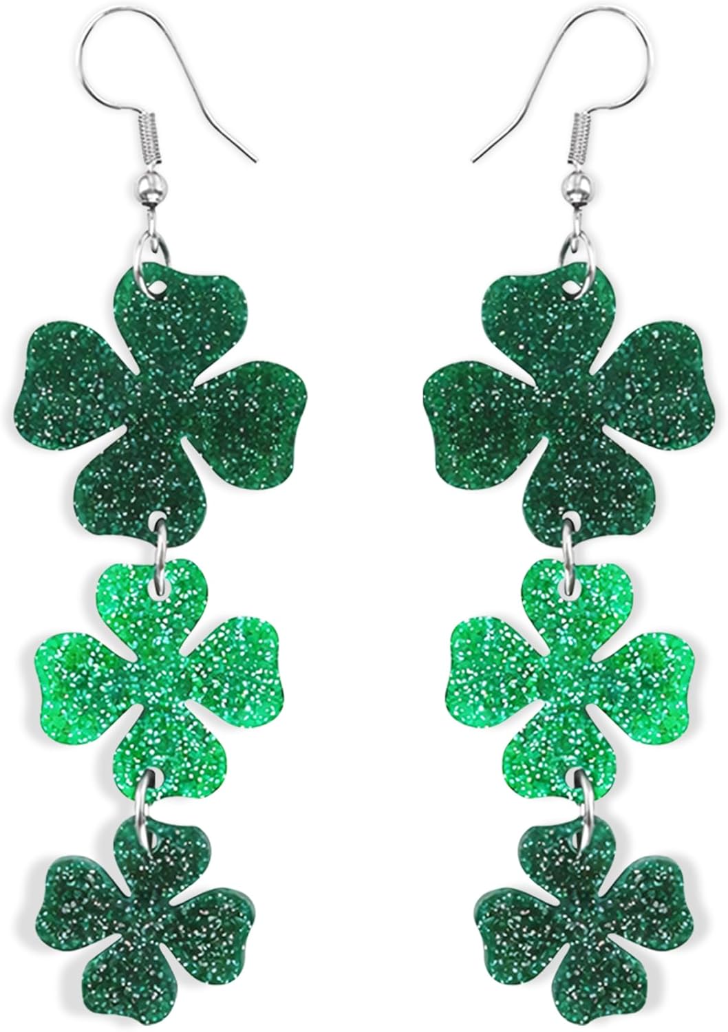 St Patricks Day Acrylic Green Shamrock Earrings for Women - Cute Sparkly Lucky Clover Saint Pattys Earrings Outfits Jewelry Gift