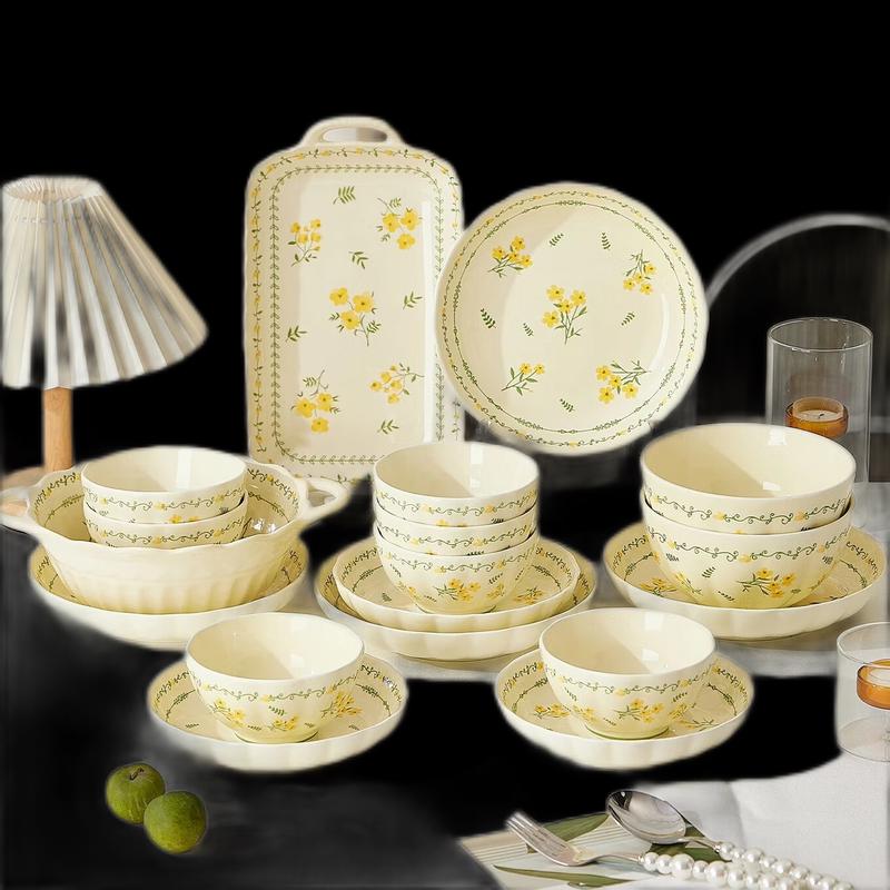 Spring Charm Underglaze Ceramic 59-Piece Dinnerware Set