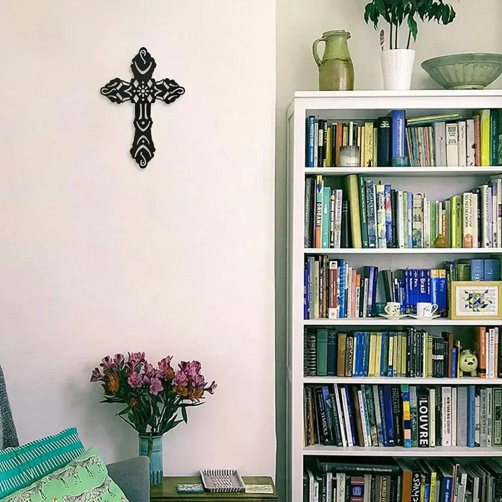 Dekoratives Kreuz aus Metall (15" x 10") - Christliches religiöses Kruzifix, Wandaufkleber, Wandkunst zum Aufhängen und elegantes Kunstwerk als Dekoration