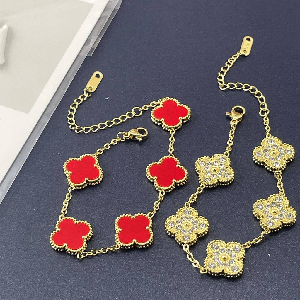 15MM One Side Full of Diamonds and The Other Side Inlaid with Shells Four-leaf Clover Bracelet Vacuum 18K Ladies Bracelet