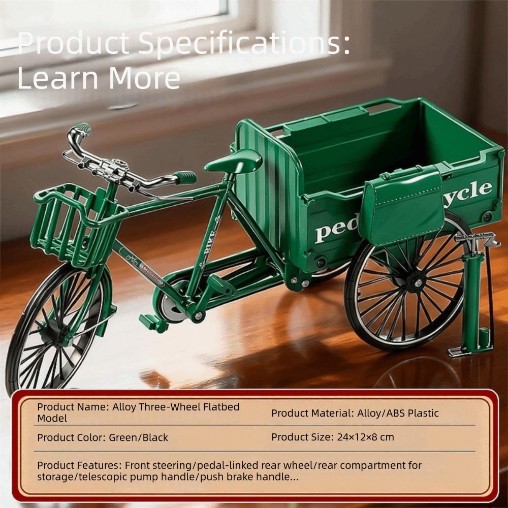 Three-Wheeled Design Flatbed Vehicle Model Simulation Pedal Tricycle  Ornament Display