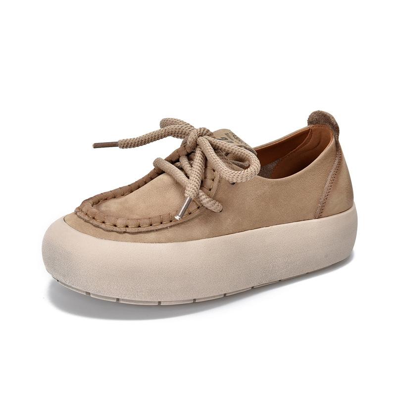 

Johnature Натуральная кожа Толстая подошва Женская обувь Повседневная Универсальная однотонная обувь на плоской платформе 40