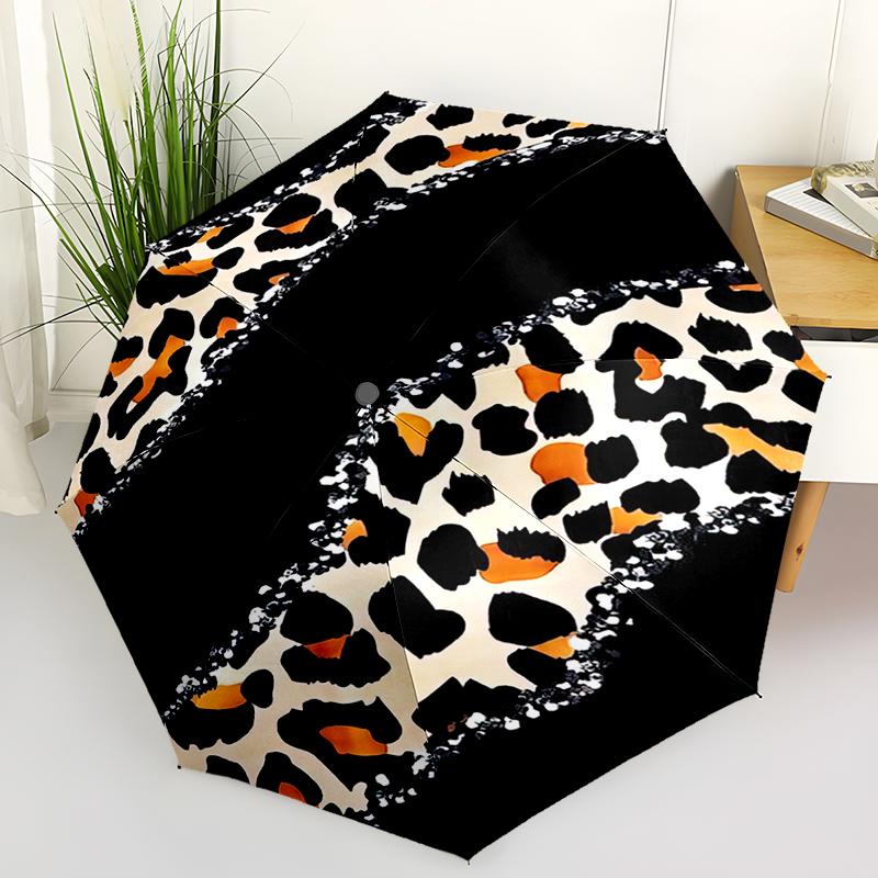 1pc Colorful Leopard Print Pattern Umbrella Portable Folding Umbrella Iron Frame Hole Bone Structure Outdoor Home Umbrella