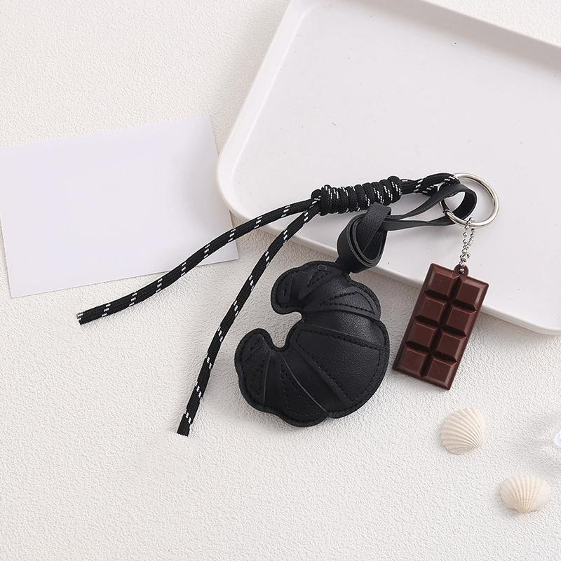 Tas Hanger Nieuw Gevlochten Touw Croissant Chocolade Tas Hanger Brood Vorm Leer Mobiele Telefoon Lanyard Tas Decoratie zwart