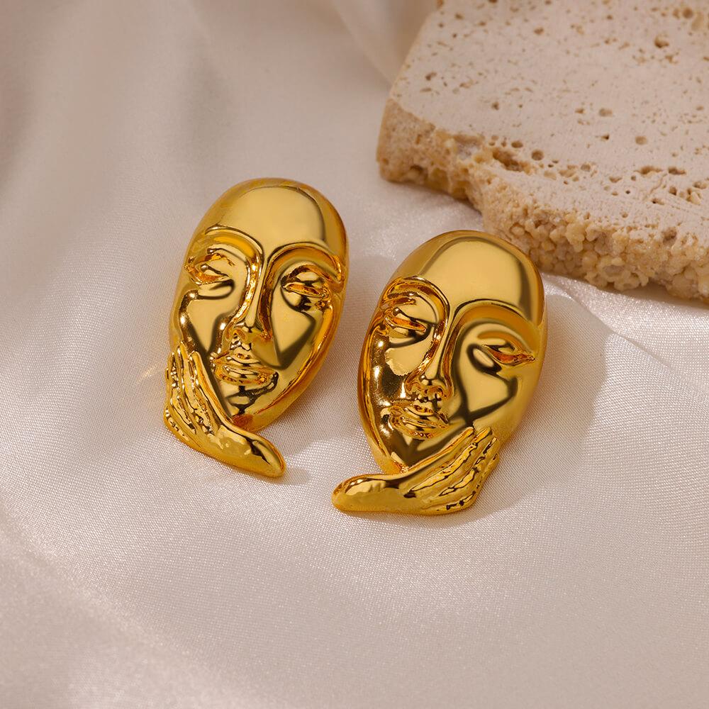 Face Cheek Stainless Steel Stud Earrings for Women Gold Color Funny Punk Earring Aesthetic Designed Zircon Party Accessories