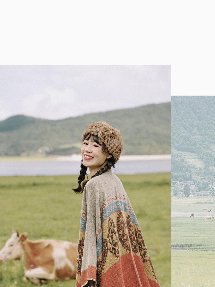 Ethnic Style Imitation Cashmere Shawl: Versatile Travel-Friendly Warm Cloak, Scarf, Resort Cape Outerwear.