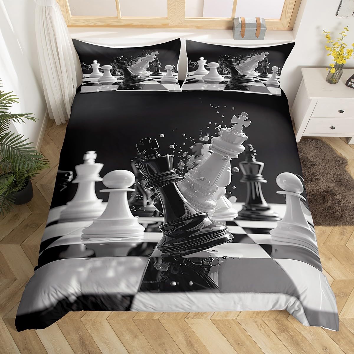

Chess Duvet Cover Buffalo Plaid Check Bedding Set Chess Sports Games Quilt Cover Checkerboard Comforter Cover With 2 Pillowcases EU Single(135*200cm)3pcs