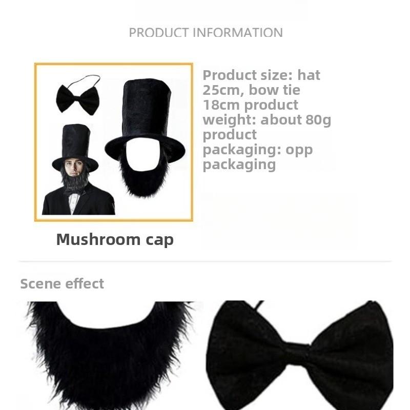Halloween Black Uncle Sam High Hat Bow Tie Beard Bow Tie Set Black Humorous and Funny Gentleman Hat