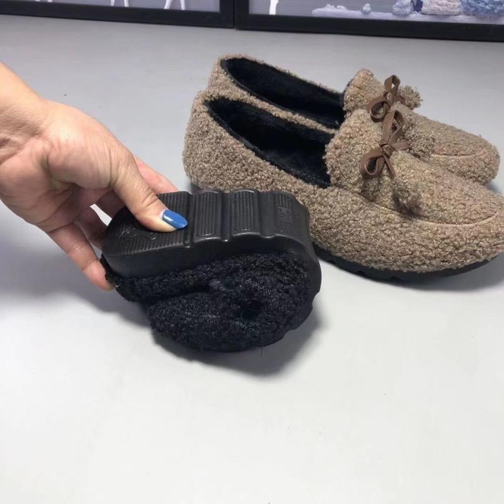 Old Beijing Cloth Shoes Women's Fluffy Shoes Winter Outer Wear Piled Thickened Lazy Women's Shoes Winter Foreign Style Non-slip Mother Shoes