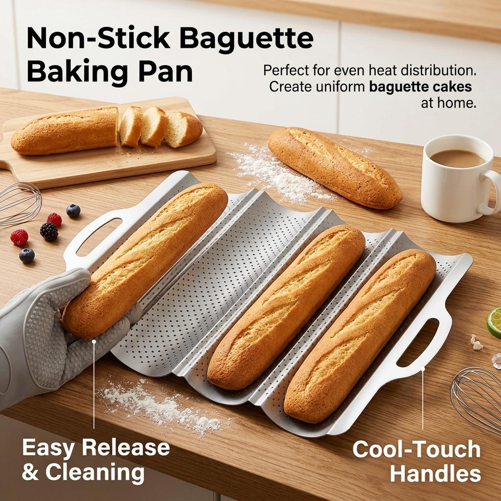 Baguette-Cake Pan Non Stick Baking Mold for Home Use with Aluminum Alloy and Food Grade Coating