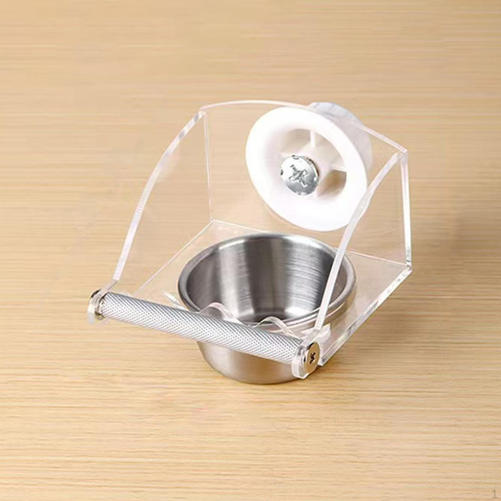 

Кормушка для птиц для аксессуаров для клетки Легко чистить Прозрачная нержавеющая миска с подставкой-жердочкой S