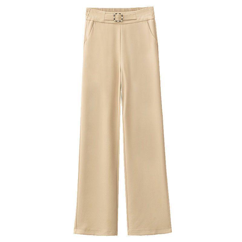 Women's Loose Summer High-Waist Slimming Wide-Leg Straight Pants - Solid Color with Excellent Drape