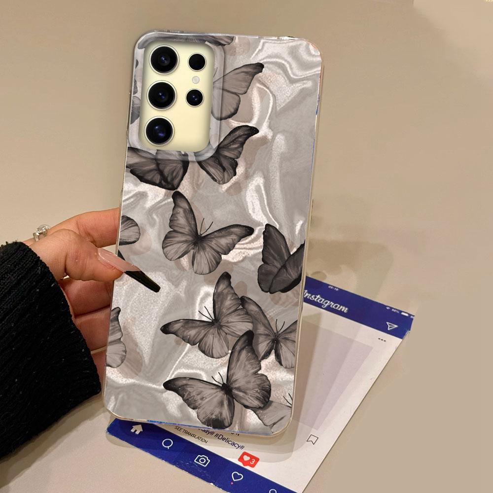 Purple Butterfly Water Wave Texture Phone Case for Samsung Galaxy S25 S24 S23 S22 S21 FE Plus Ultra Shell Silicone Back Cover