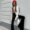 Damen Frühling und Sommer Neue Persönlichkeit Unregelmäßig Gestrickt Schlanke Damen T-Shirt Im Inneren Der Langen Ärmeln Bottoming Shirt