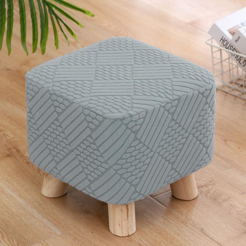 1pc Small Footstool Cover Round Square Stretch Jacquard Ottoman Slipcover Dustproof Seat Cover Living Room ChairCover Home Decor