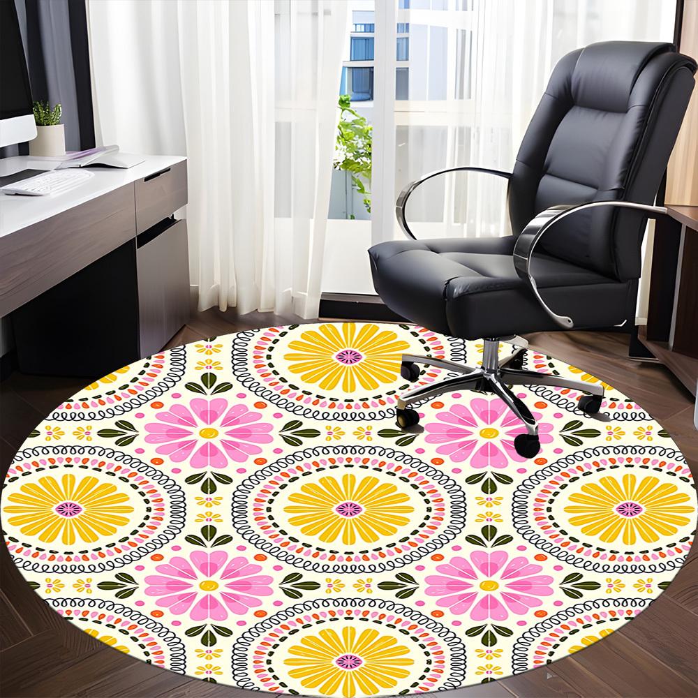 1 Stück runder Teppich mit Blumenmuster für das Büro, rutschfest, weich und langlebig, Büroteppich zur Innendekoration, perfekt für das Büro, schöne Dekoration yy2603230