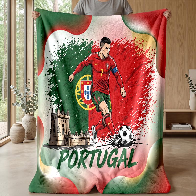 Portugal Football Printed Flannel Blanket Skin Friendly Warm Decorative Throw for Indoor Couch Bed Daily Use