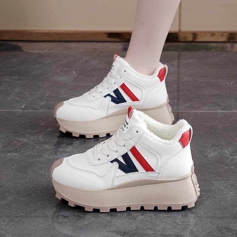 Women's fashion thick bottom heightening lightweight winter warm fur one snow boots padded lining non-slip casual sports cotton boots