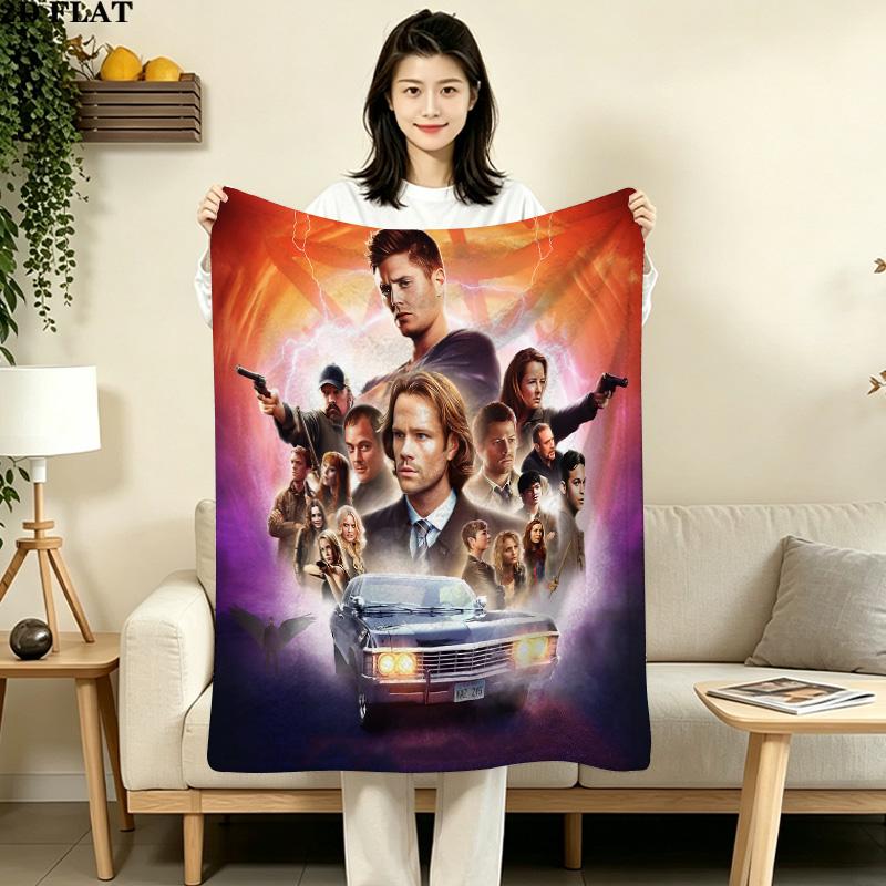 1PC Supernatural Patterned Flannel Blanket Suitable For All Seasons For Home Decor Warmth And Comfort Gifts Holiday Present