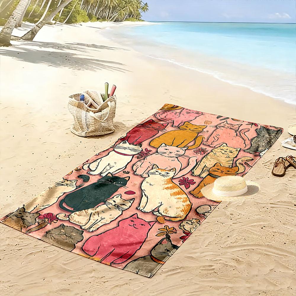 Cute Colorful Cat Pattern Towel A must-have beach towel for beach travel
