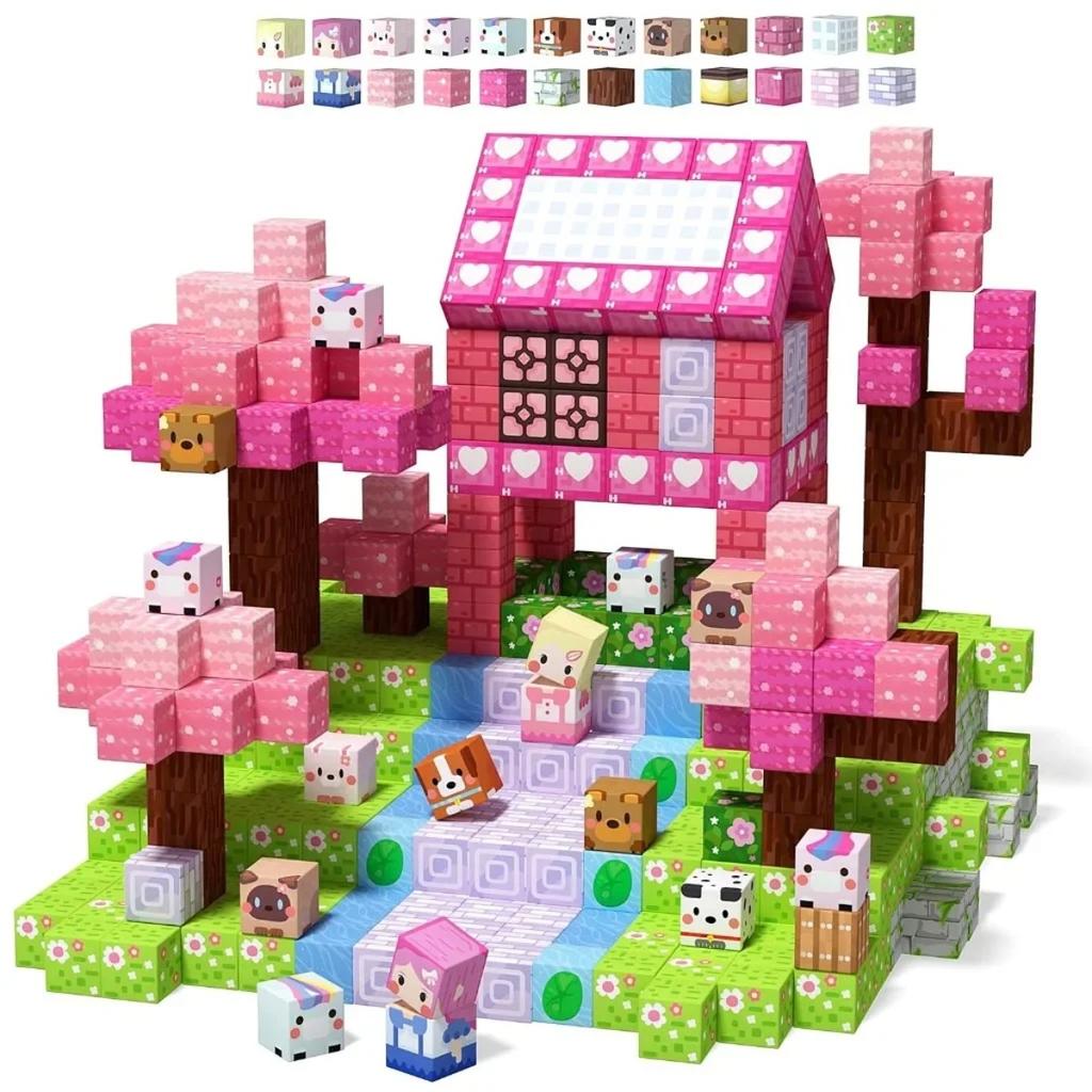 Magnetic Building Blocks Mine World Magnet Princess Castle Blossom Cave Plant Zombies Cubes Set Brick Cube Toys Children Gifts