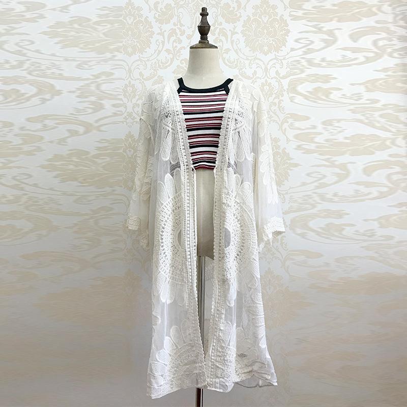 Beach Skirt Long Skirt Super Fairy Seaside Lace Shirt Foreign Style Beach Coat Super Sexy Fashion Versatile Hollow Temperament