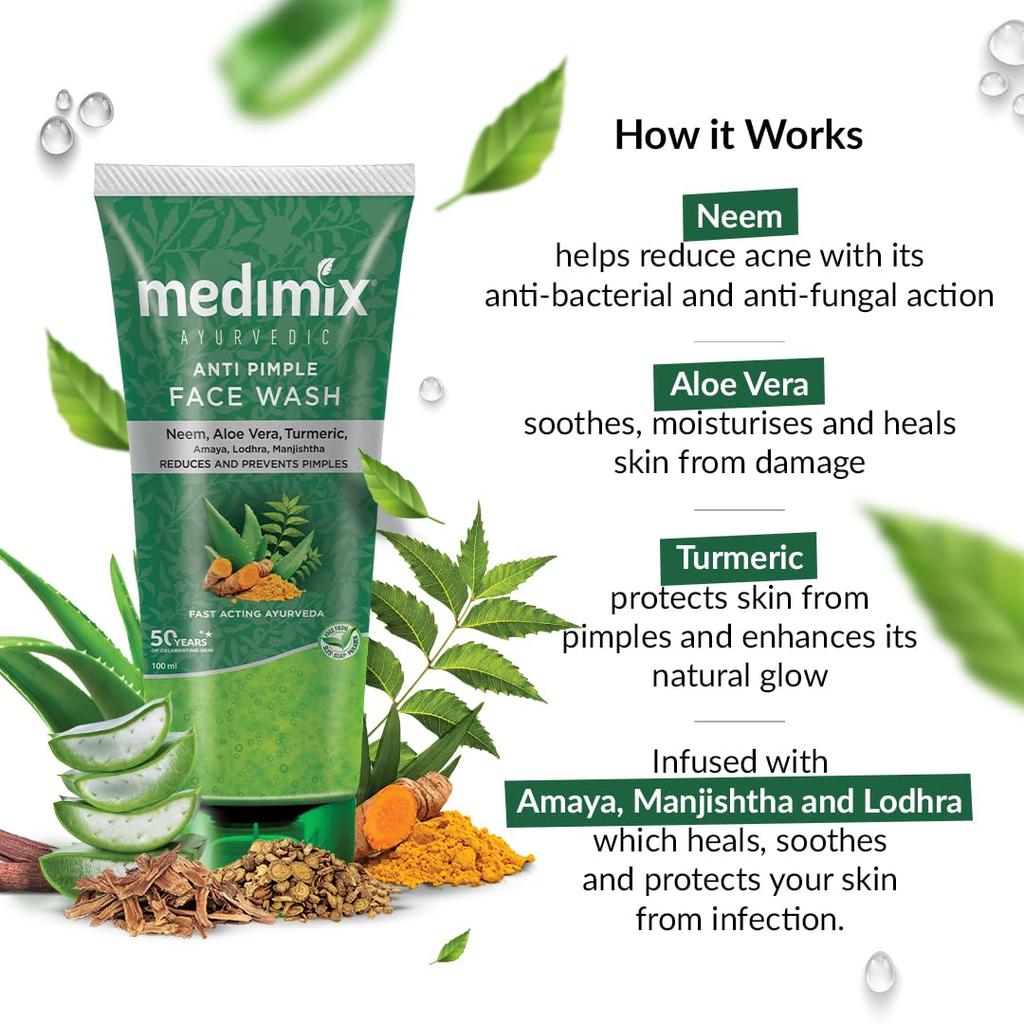 Medimix Ayurvedic Anti Pimple Face Wash 100ml Gentle Herbal Cleanser For Clear Skin