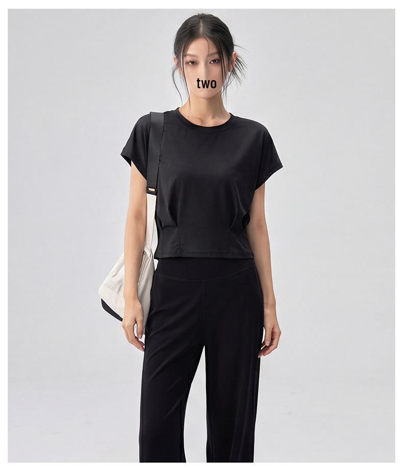 Vielseitiges Sommer-Spandex-Fledermausärmel-T-Shirt mit gerüschtem Saum