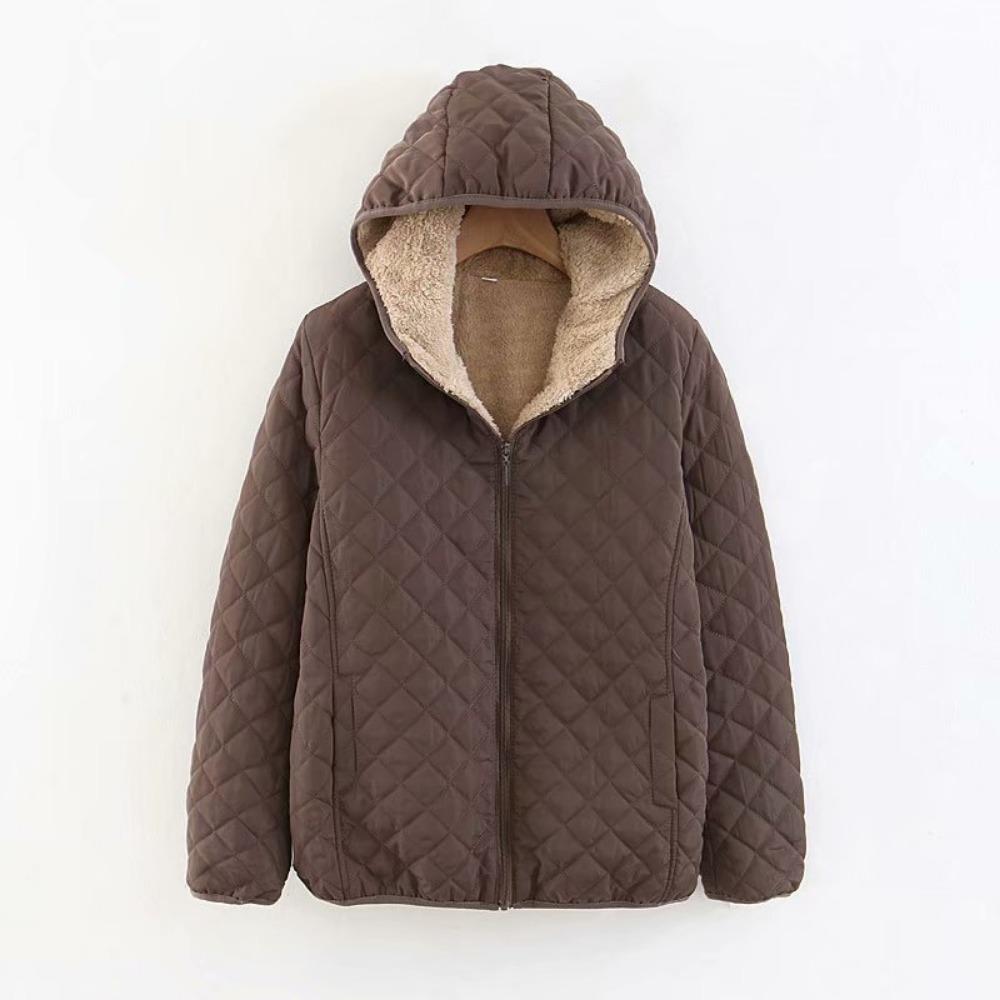 Women Autumn Winter Parkas Coat Jackets Women Lamb Hooded Plaid Long Sleeve Warm Winter Jacket
