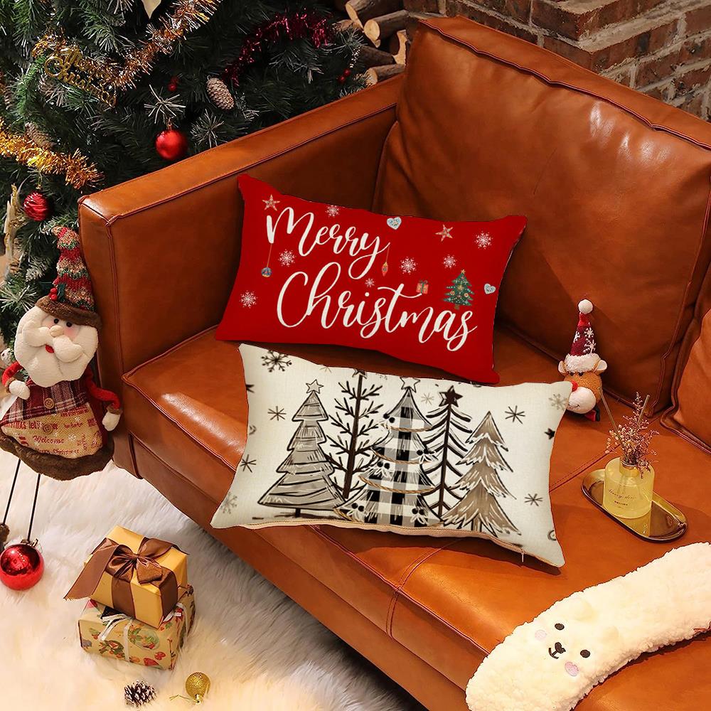 Merry Christmas Cushion Case Red Cushion Cover Throw Pillow Case Sofa Home Decorative Pillows Cover New Year Pillowcase Gift