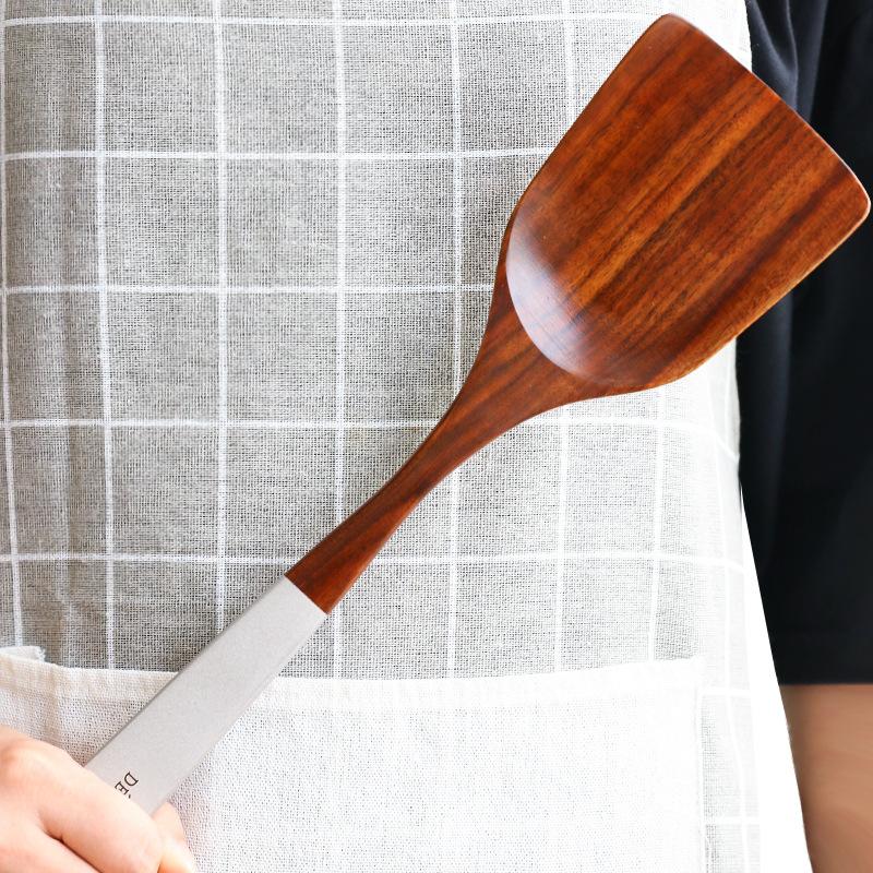 Teak Wood Soup Spoon Set, Creative Simple Cooking Spatula, Pearl Handle Kitchen Utensils Unfinished 3-Piece
