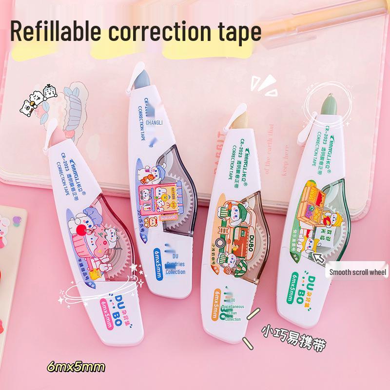 Cartoon Portable Correction Tape with Replaceable Core – Ideal for Students, Smooth Application
