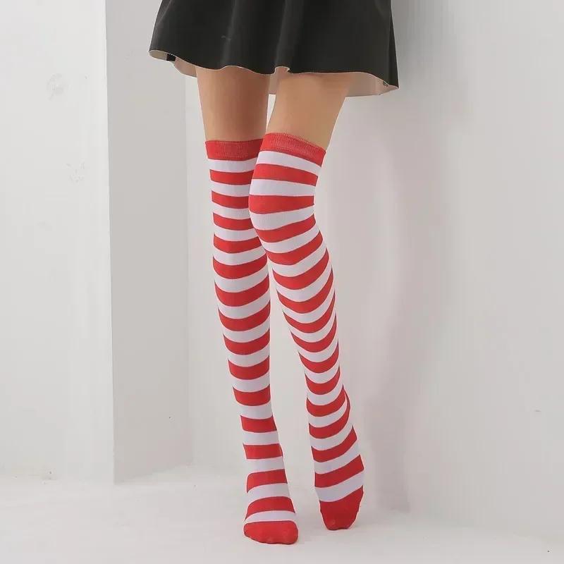 Damen Regenbogen Schwarz Weiß Gestreifte Overknee Oberschenkelhohe Gothic Strümpfe Niedliche Lolita Mädchen Cosplay Socken Halloween Weihnachten