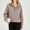 Women's Color Loose Fit Half Zip Button Long Sleeve Sweatshirt Top