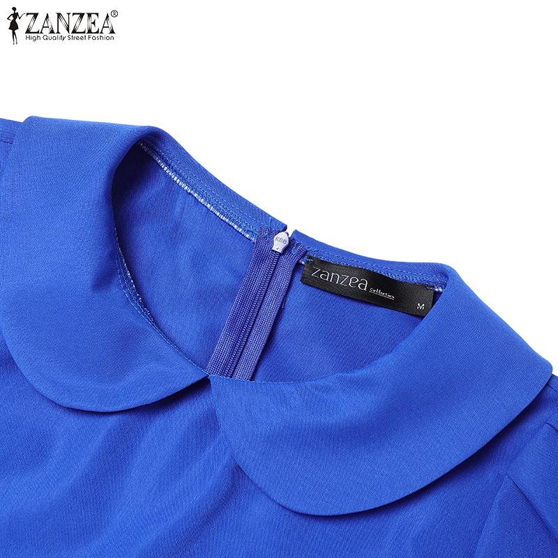 ZANZEA Women Doll Collar Casual Short Sleeve Print Patchwork Dress
