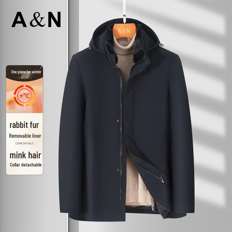 Men's Removable Rabbit Fur Lined Thickened Parka