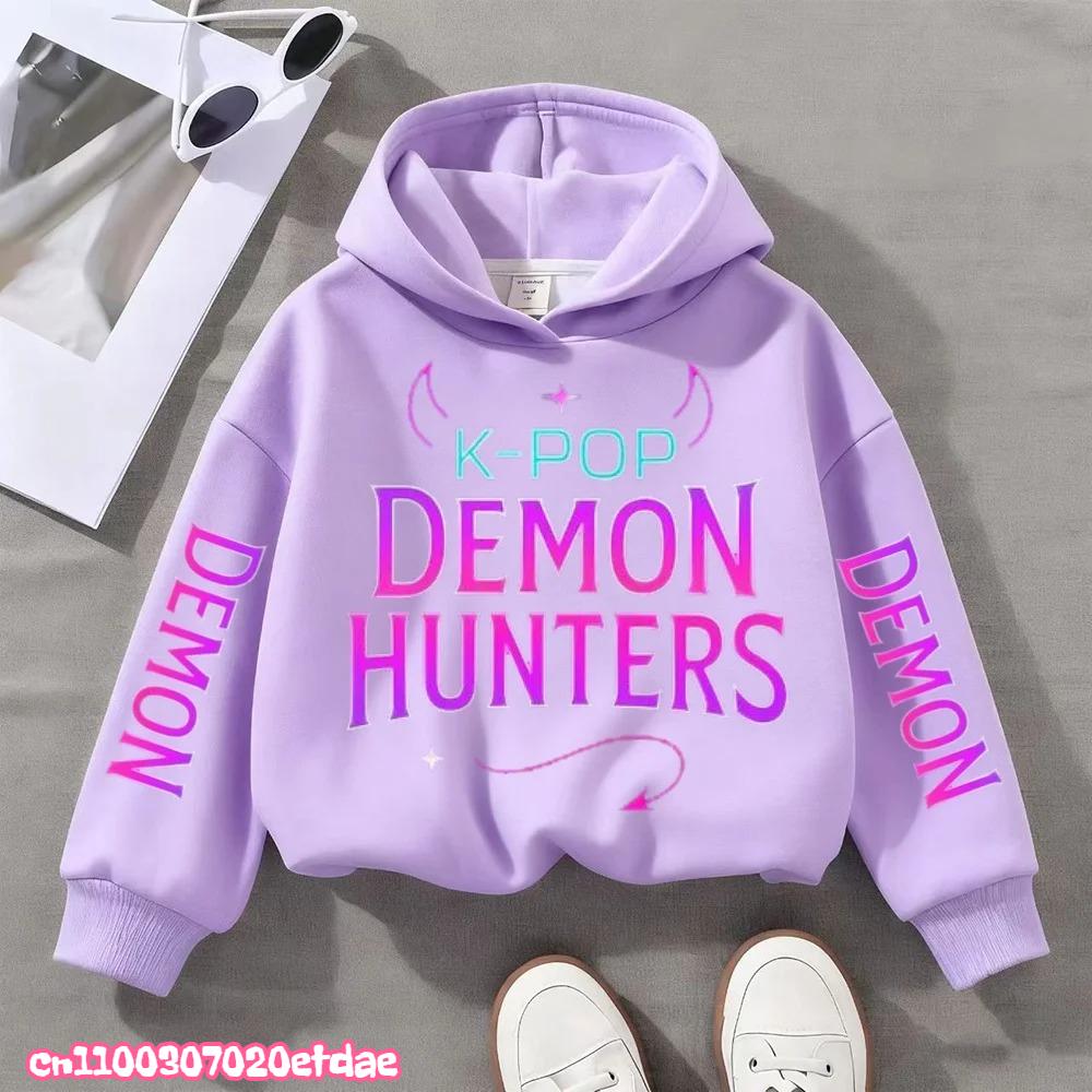 Children's KPop Demon Hunters Hoodies Girls Pink Boy Pink Tops Sweatshirt Long Sleeve Pullovers Coat Autumn Winter Casual Hooded