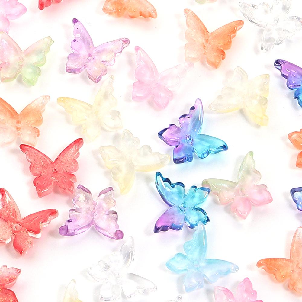 50Pcs Butterfly Glazed Glass Beads Gradient Color Mini Lampwork Beads for DIY Bracelet Necklace Manicure Jewelry Hair Accessorie