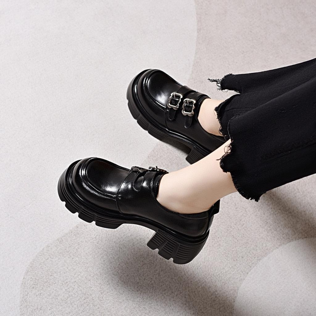 Platform shoes women's spring new double-breasted round head muffin shoes college style one-pedal women's single shoes