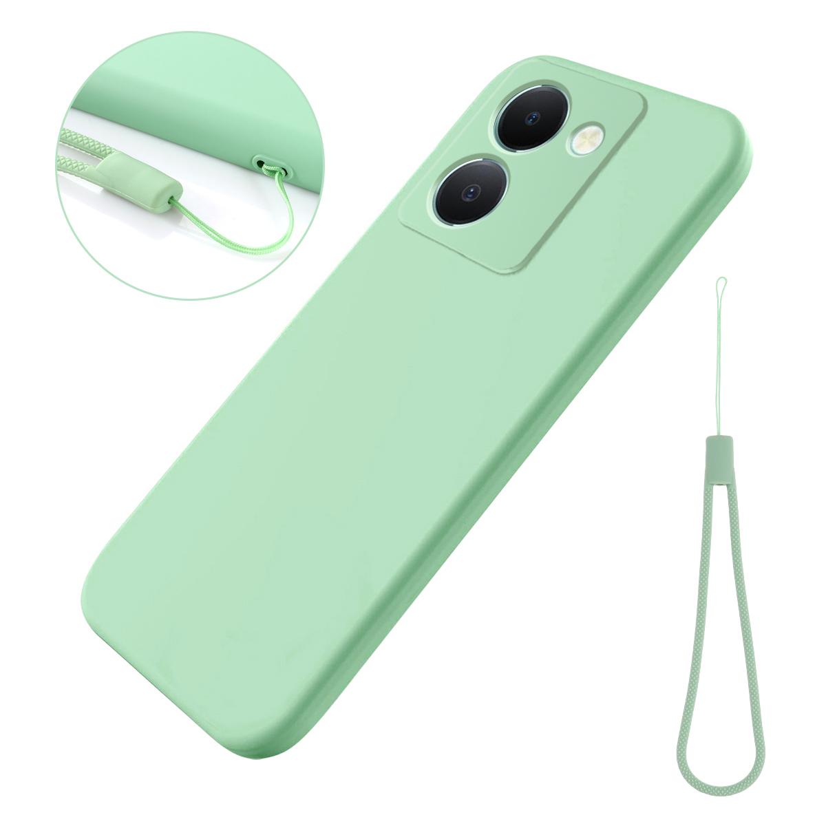 

For vivo Y27s 4G Shockproof Case Liquid Silicone Phone Cover with Wrist Strap Green