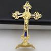 Golden Cross Ornaments Double-sided Tape Metal Statues Creative Handicrafts Oil Droped Colors Car Ornaments Christ On The Stand