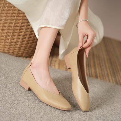 Soft Sole New Comfortable and Breathable Low Heel Square Head Shallow Mouth Single Shoes Women's Soft Cotton Flat Bottom Non-grinding Feet Grandma Sho