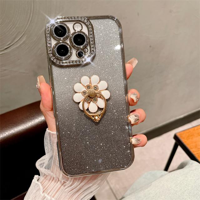 Für iPhone 16 Pro Max Luxus Plattierung Flash Diamant Rahmen Handyhülle Für iPhone 11 12 13 14 15 16 Plus Glitzer Halter Ständer Hülle