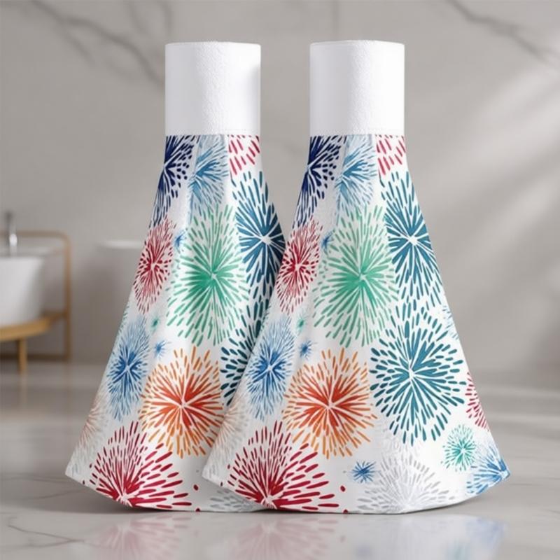 2Pcs Space Saving Hanging Hand Towels Quick Dry Absorbent Leaf Pattern Kitchen Tie Towel Dish Cloth with Hanging Loop