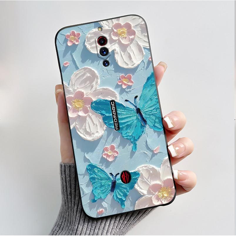 For ZTE Nubia RedMagic 5G Fundas Nubia Red Magic 5S Case Cover Soft Silicone Black Shell Printing Pattern Flower Cartoon Cases