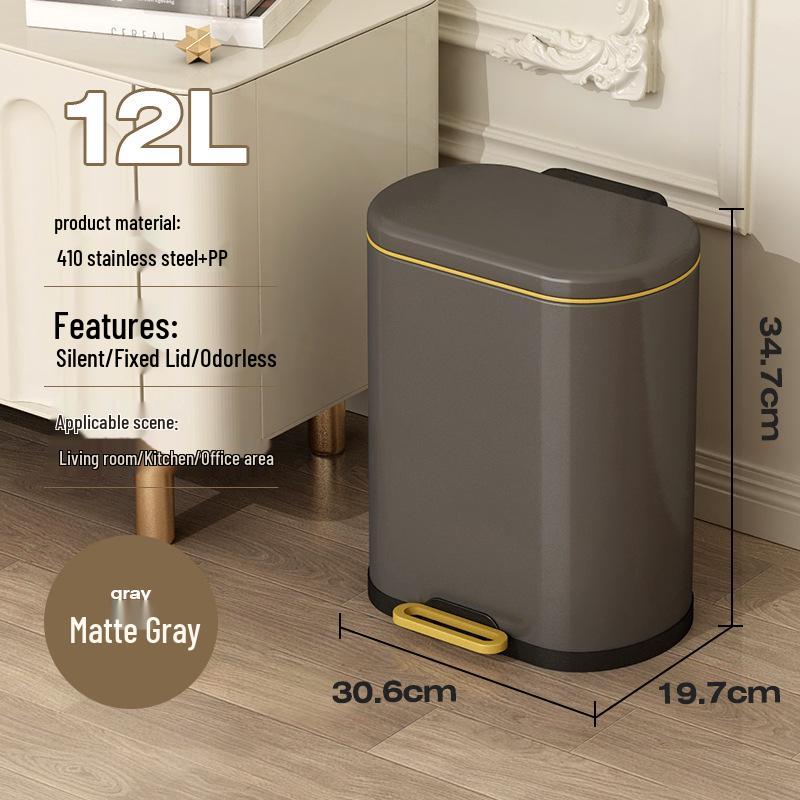 Stainless Steel Soft-Close Foot-Operated Trash Can for Kitchen, Living Room, and Bathroom