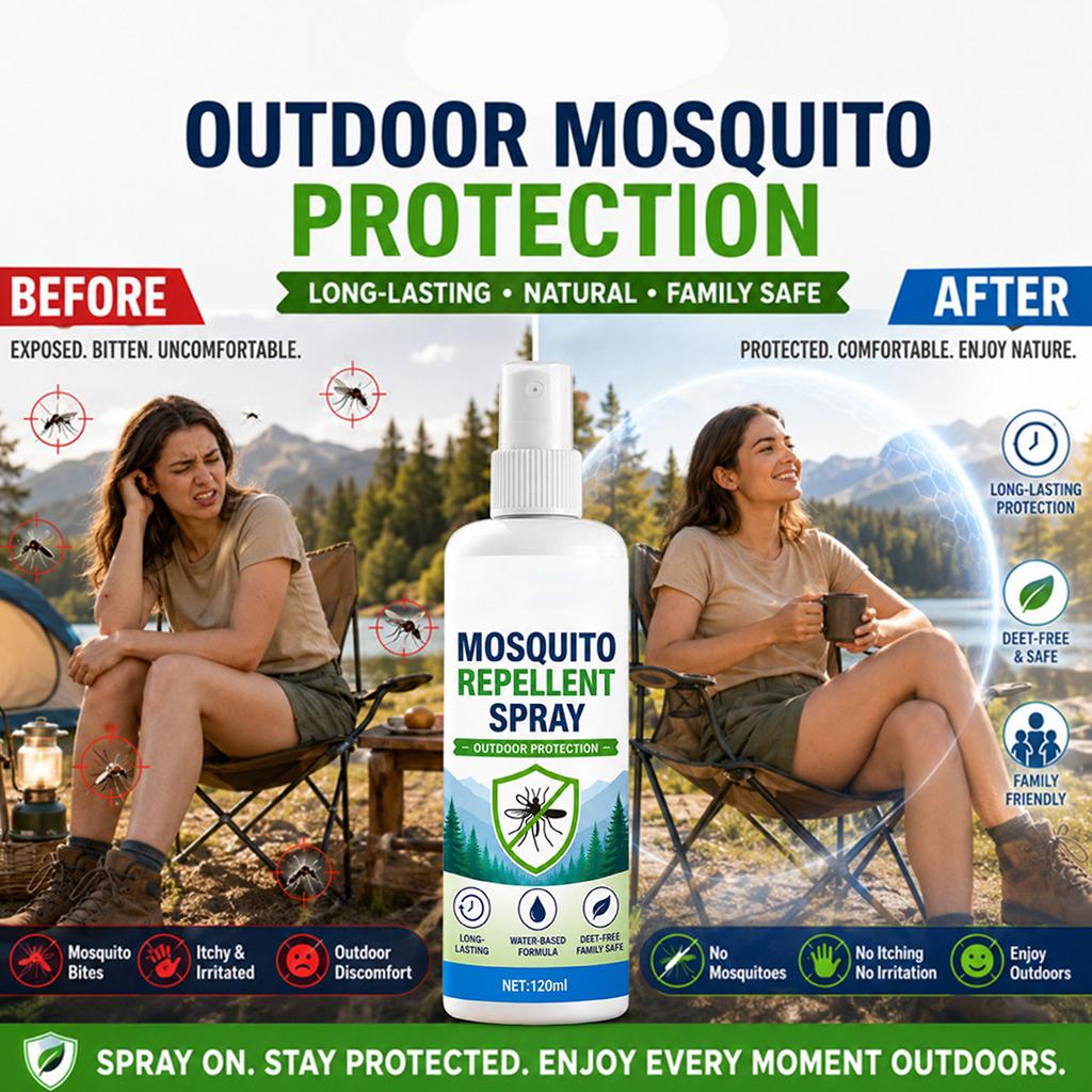Spray Repellente per Zanzare 120ml Formula a Base d'Acqua Protezione Esterna a Lunga Durata Senza DEET Sicuro per la Famiglia Repellente per Insetti